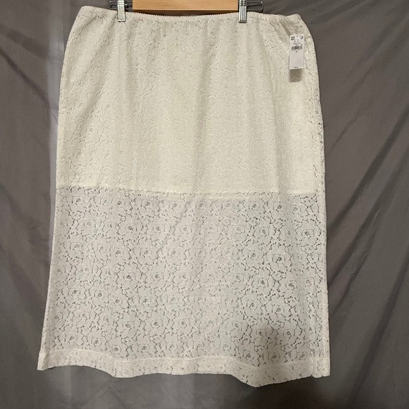 Old Navy Womens XL Lace Overlay Midi Skirt Cream Elastic Waist - Picture 3 of 9